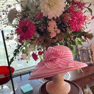 Pink straw asymmetric, wide, brim, hat